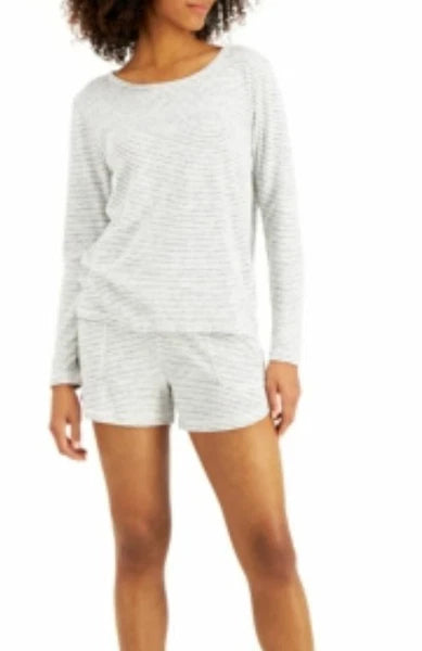 Alfani Long-Sleeve Top & Shorts Pajama Set XS