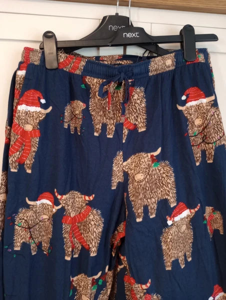 Next Hamish Highland Cow Blue Christmas Pyjamas Size Large 16-18 Tall New