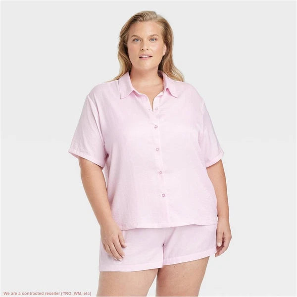 Satin Notch Collar Pajama Set - Auden Pink 4X *SEE DEAL!!!*