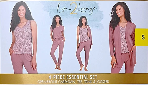NWT Live 2 Lounge 4-pc Essential Set Open Front Cardigan,Tee,Tank & Jogger Small