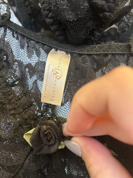 Private Luxuries Black Lace Lingerie Nightie Set Sz L