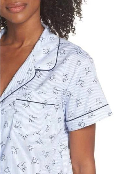 ED Ellen Degeneres Woven Dog Stripe Pajama Set Short, Size Medium Color Blue
