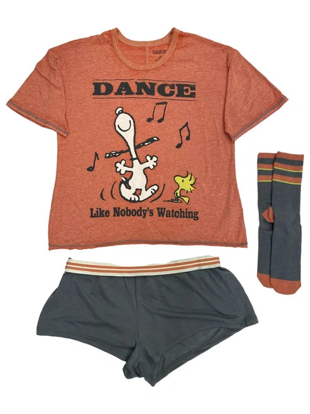 Peanuts Womens Snoopy & Woodstock Tee Shorts & Socks Pajamas Sleep Set Large