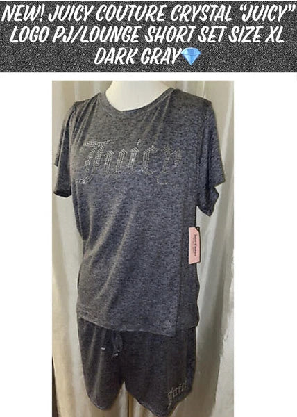 NEW Juicy Couture Crystal “Juicy” Logo PJ/Lounge Short Set Size XL Dark Heather