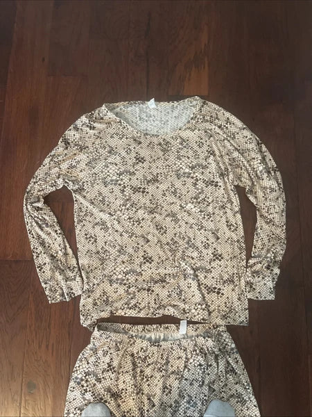 Flora Nikrooz Large Pajama Set Brown Print Long Sleeve Lindsey Pants Soft Knot