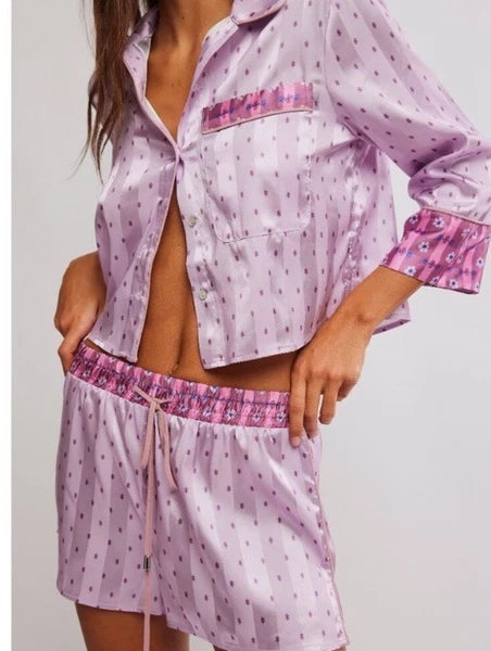 FREE PEOPLE PILLOW TALK PJ SET LILAC COMBO SIZE XL NWT SILKY PAJAMAS GIFT SET