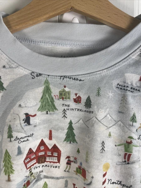 Pottery Barn Adult Holiday Pajama Set XS Blue Graphic Snug Fit