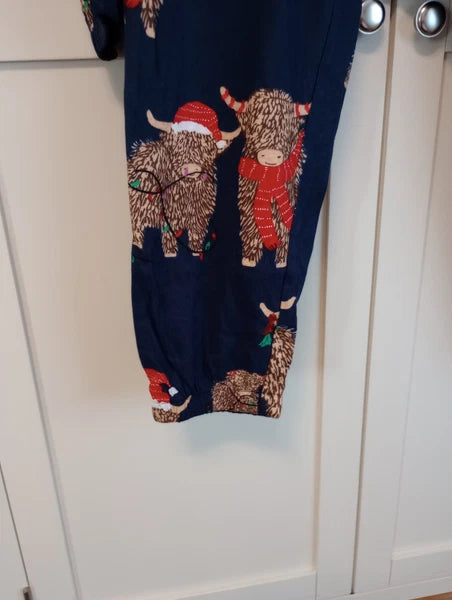 Next Hamish Highland Cow Blue Christmas Pyjamas Size Large 16-18 Tall New