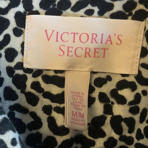Victoria's Secret Women's 2 Piece Pajamas Leopard Print Black White Sz M.