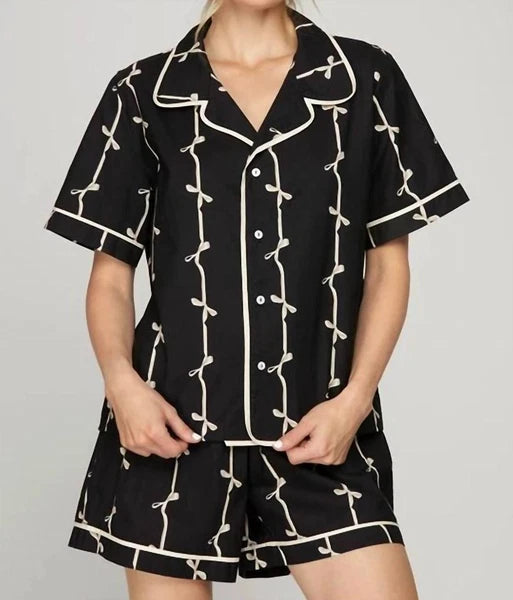 She + Sky Bow Pajama Set Size S