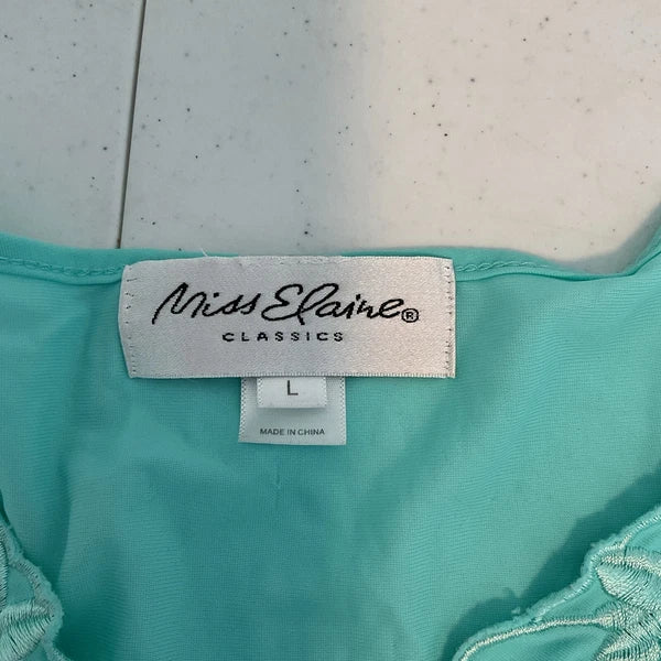 Miss Elaine Classics 2 Piece Teal Blue Nylon Pajama Set Women's Size L Silky