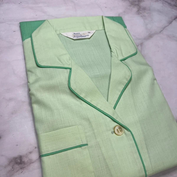 Vintage Sears Jamarettes Womens Pajamas Size 36 M Seafoam Green Piping New