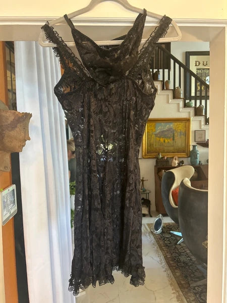 Private Luxuries Black Lace Lingerie Nightie Set Sz L