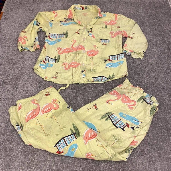 Nick And Nora Pajama Set Womens Small Flamingo Print Pool Top Capris