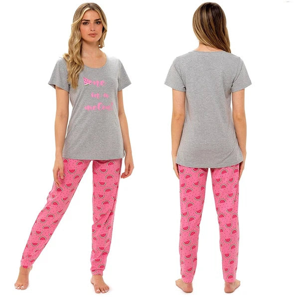 Ladies Pyjamas Set Womens Cotton Pyjama T Shirt & Pants Loungewear Sleepwear PJs