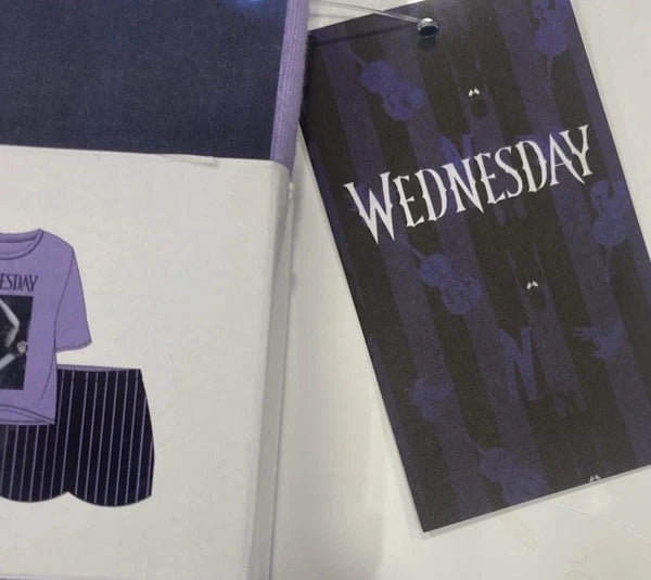 Wednesday Addams Ladies Top & Shorts Pajama Set PJs New Primark Licensed Size S