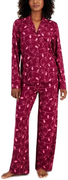 Jenni Women's Supersoft Notched-Collar Pajamas Set, Red, X-Large