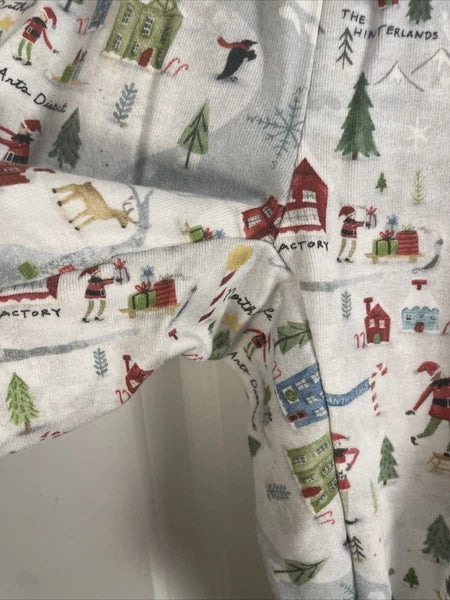 Pottery Barn Adult Holiday Pajama Set XS Blue Graphic Snug Fit