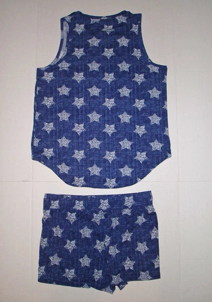 JACLYN INTIMATES PAJAMAS PJ SLEEPWEAR TANK SHORTS S SMALL BLUE WHITE STARS