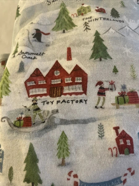 Pottery Barn Adult Holiday Pajama Set XS Blue Graphic Snug Fit