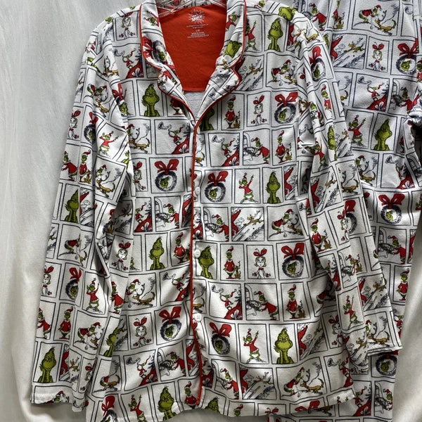 The Grinch Dr. Seuss Flannel Christmas Pajama Set Adult L Top and Bottom