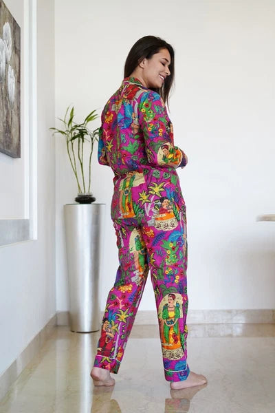 PINK FRIDA PRINT COTTON WOMEN PAJAMA SET SIZE L