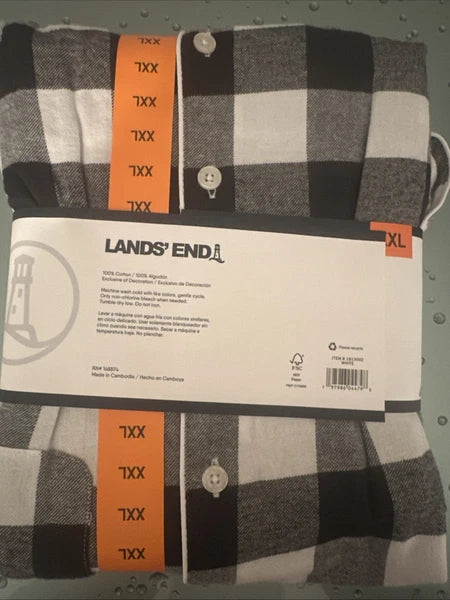 Cotton LANDS' END Women's 2-Piece Flannel Pajama Set Black / White Size XXL