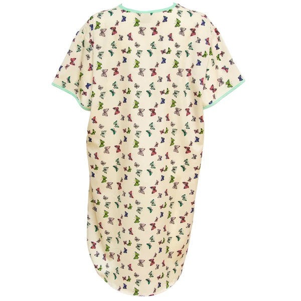 Gold Coast Women's Satin Sleepshirt Nightgown 2pc Set Butterfly Print/Aqua, XL