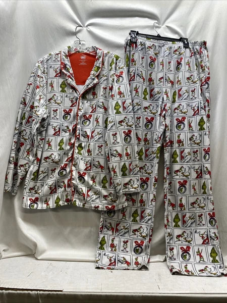 The Grinch Dr. Seuss Flannel Christmas Pajama Set Adult L Top and Bottom