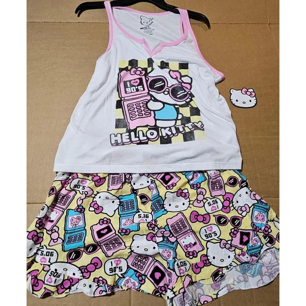 Sanrio Hello Kitty Womens Tank Top And Shorts Pajama Sleepwear Set Sz L 12-14