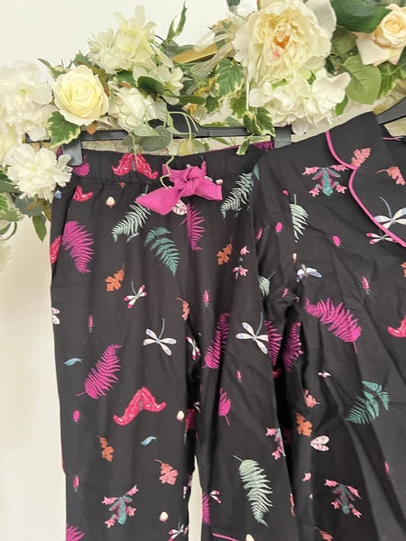 JOULES Sleeptight Light Pyjamas Womens PJS SET Size S & L Black Bugs NEW OZ63