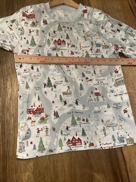 Pottery Barn Adult Holiday Pajama Set XS Blue Graphic Snug Fit
