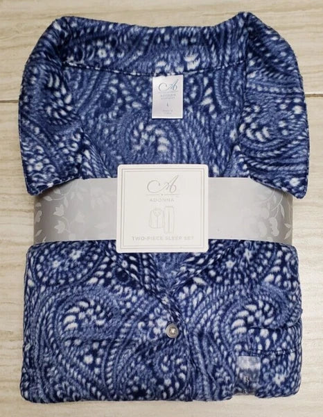 Womens Adonna Flannel 2-Piece Pajama Set Blue Print Large