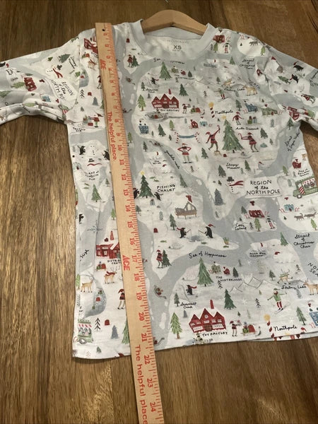 Pottery Barn Adult Holiday Pajama Set XS Blue Graphic Snug Fit