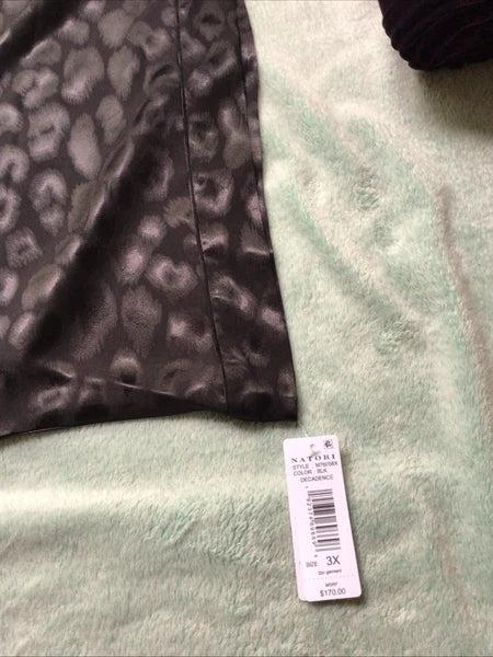 Natori Satin Pajamas Shirt Pants Black Animal Print Size 3XL Lounge Wear