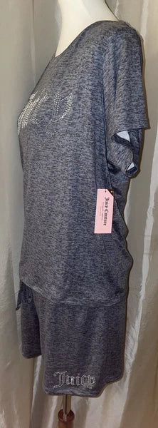 NEW Juicy Couture Crystal “Juicy” Logo PJ/Lounge Short Set Size XL Dark Heather