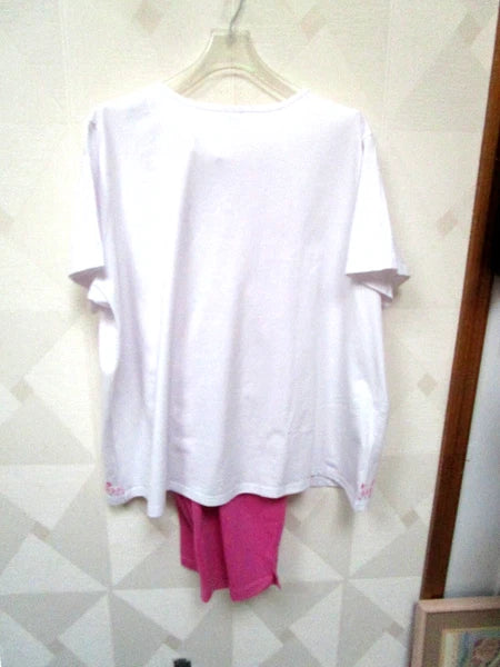 BLAIR-WHITE/PINK-SHORT  SLEEVE-ROUND  NECK-CAPRI PAJAMAS-SIZE-3X-NWT