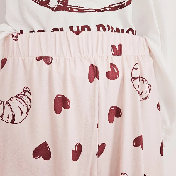NEW Simply Be Plus Size 16-34 Croissant Print Pink Pyjama 2 Piece Set Top Bottom