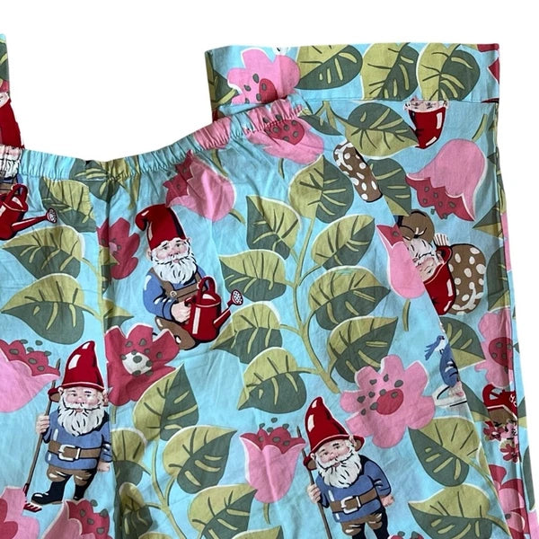 Nick Nora Sz S NWT Spring Pajama Set VTG Floral Garden Gnome Cotton Logo Branded