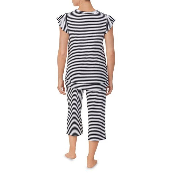NWT ELLEN TRACY BLACK & WHITE STRIPED 2 PC TOP & CAPRI PANTS PAJAMA SET $60 2X