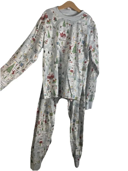 Pottery Barn Adult Holiday Pajama Set XS Blue Graphic Snug Fit