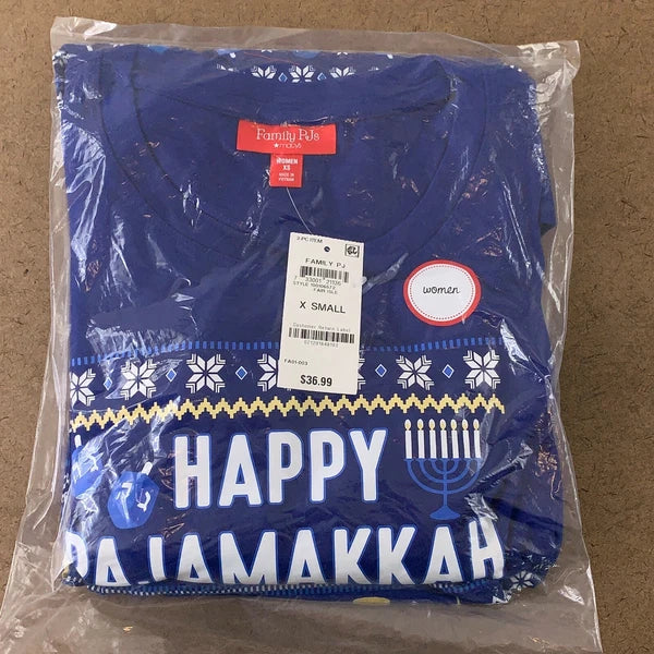 Family PJs Women's Size XS Blue Happy Pajamakkah 2 Piece Holiday Pajama Set NWT