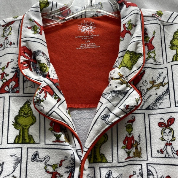 The Grinch Dr. Seuss Flannel Christmas Pajama Set Adult L Top and Bottom