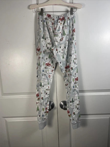 Pottery Barn Adult Holiday Pajama Set XS Blue Graphic Snug Fit