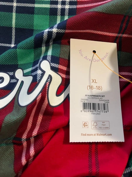 Joyspun Women's Size XL (16-18) Plaid Pajama Set "Merry" Red 2-piece Christmas