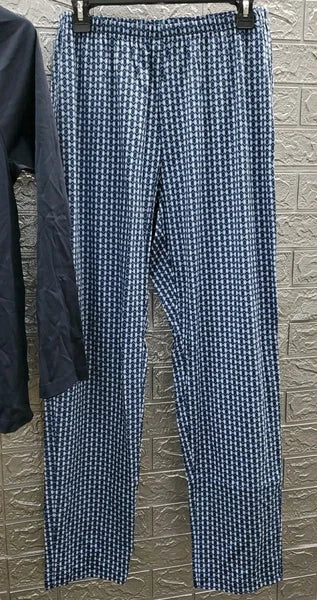 New Calidad Long Sleeve/Pant Pajama Set Navy/White Size Large