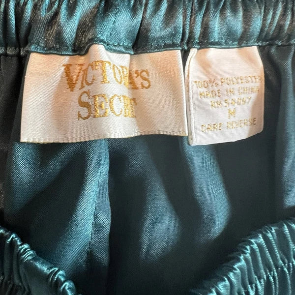 NWT Victoria Secret Gold Tag pajama set Top & shorts M Embroidered Forest Green