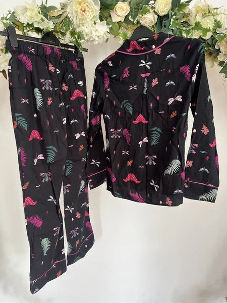 JOULES Sleeptight Light Pyjamas Womens PJS SET Size S & L Black Bugs NEW OZ63