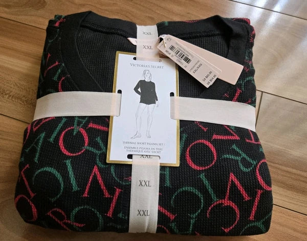 NWT Victoria's Secret Thermal Lounge Shorts Pajama Sleepwear Set XXL Logo Red