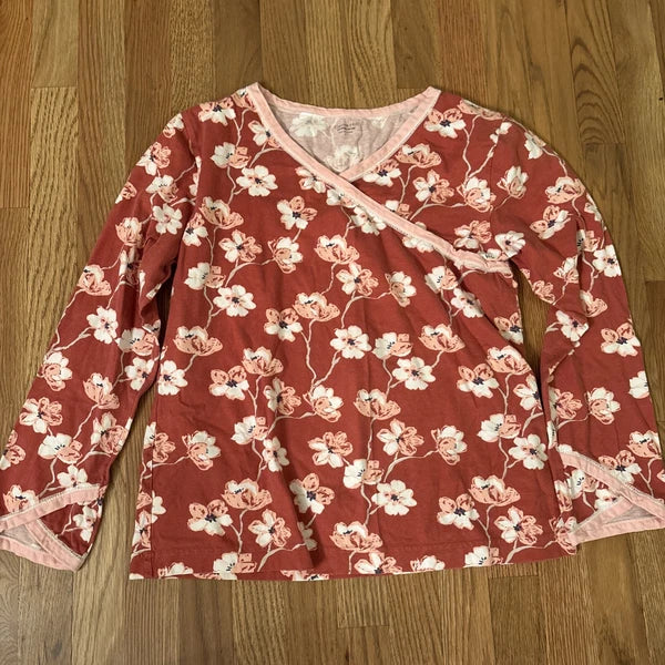 GARNET HILL Organic Cotton Asian Wrap Cropped Pajama Set SIZE Small Floral